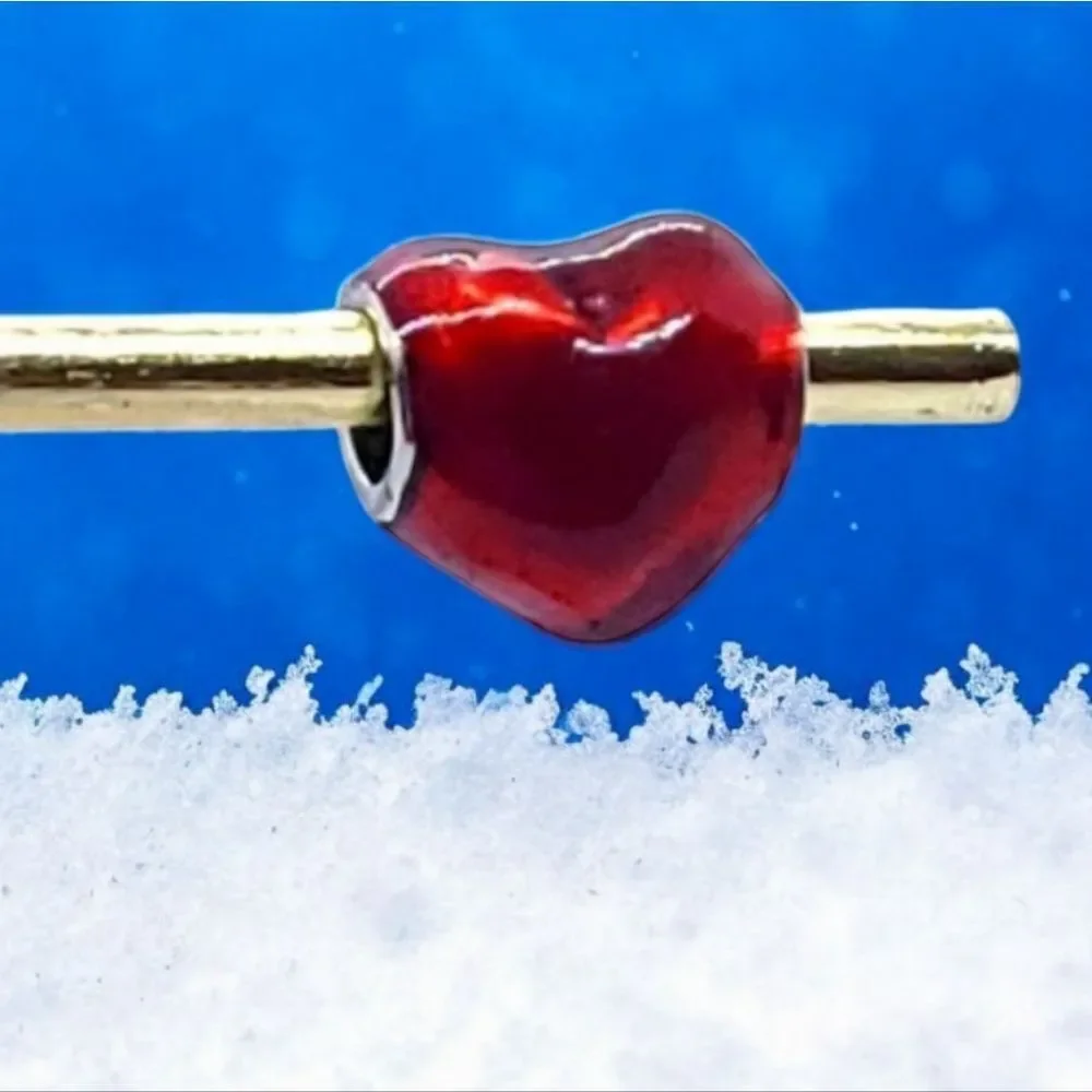 Puffy Metallic Red Heart Bracelet Charm Shiny Enamel Love Girlfriend BFF Gifts